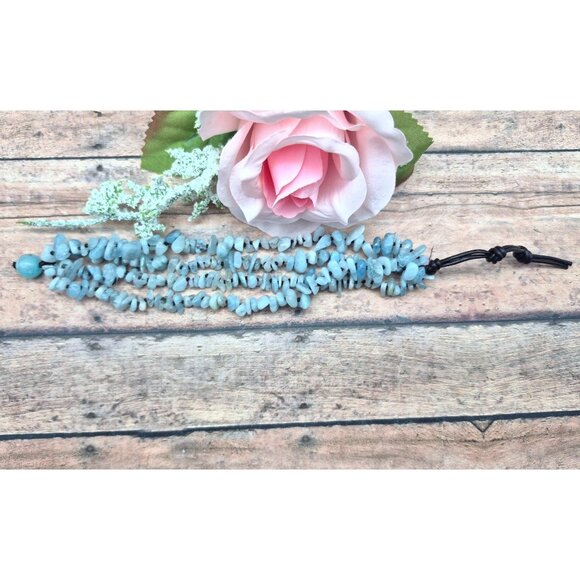 Muti Strand Natural Blue Aquamarine Chip Stone Bracelet Boho Hippie Nature Lover - Picture 8 of 9